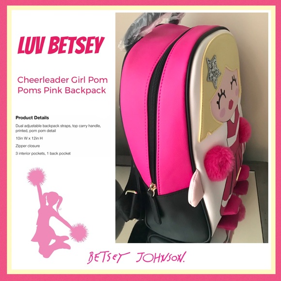 Luv Betsey Johnson Cheerleader Girl Pink Backpack - Picture 3 of 14